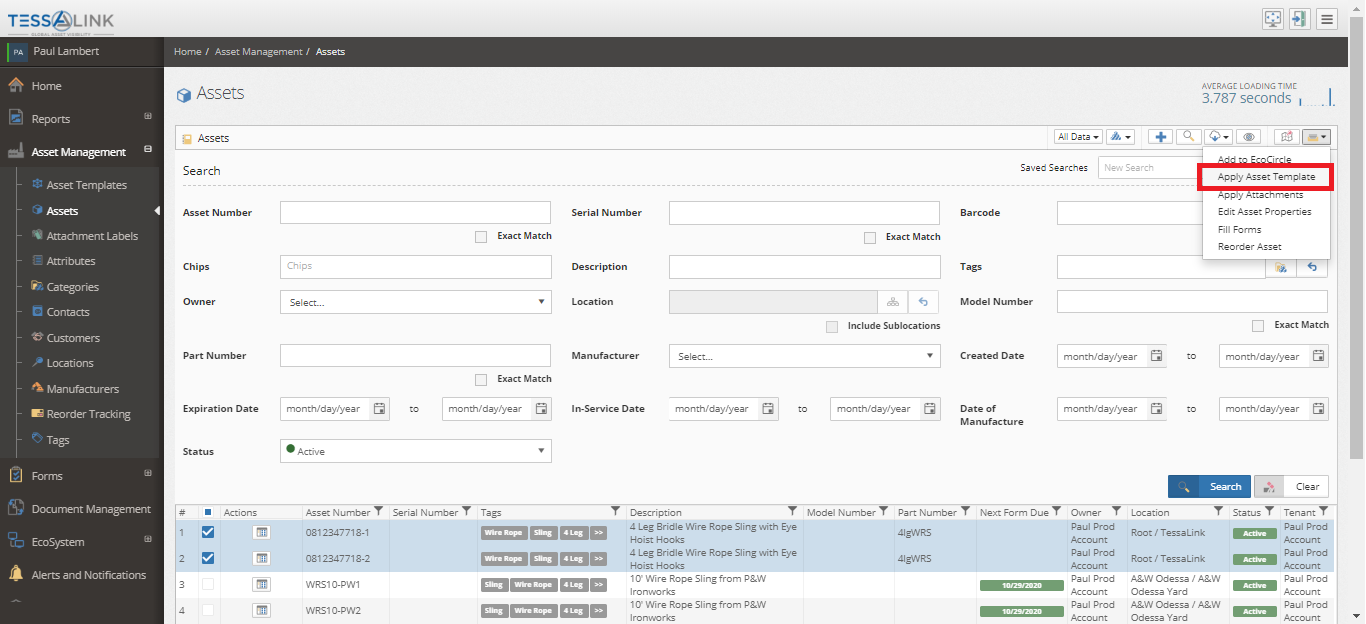 Apply Asset Template (web) – TESSALink Portal